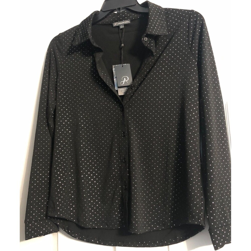 Women's Adrianna Papell Black Blouse with Silver Stud Design Size Small NWT B1